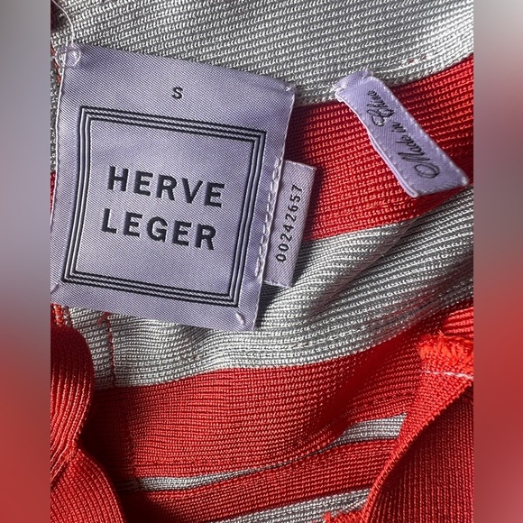 Herve Leger Andreea Striped Bandage Dress Size S  Orange & Grey  V-Neck Bodycon - Picture 8 of 9